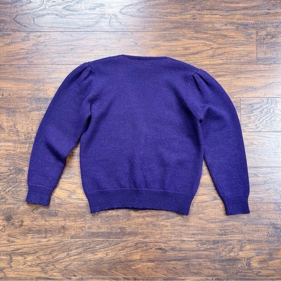 vintage • 80s intarsia floral cardigan sweater purple wool Susan Bristol - Picture 8 of 8